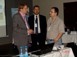 uriy Marina, CEO “Geksagon” (Russia), Matey Krachun, regional manager of «Datamax-O’Neil» and Nikolay Voronyanskiy, Head of sales department “Geksagon-Ukraine”.